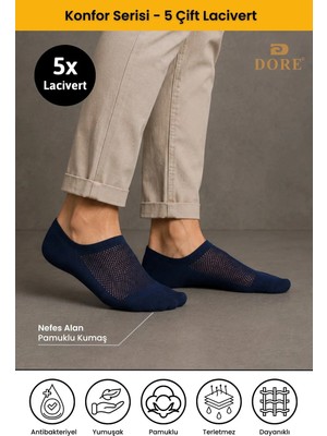 Dore 5 Çift Yazlık Lüks Modal Ultra Comfort Spor Ayakkabı Dikişsiz Görünmez Kısa Çorap Lacivert 40-44