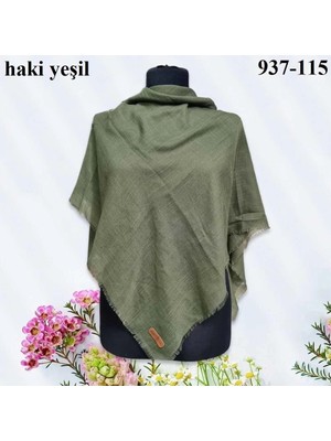 Soft İpek Soft Ipek Düz Renk Flamlı Pamuk Eşarp (Haki Yeşil) 937-115