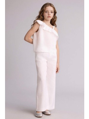 DeFacto %100 Keten Wide Leg Geniş Paça Beyaz Pantolon Kız Çocuk G8373A826SM