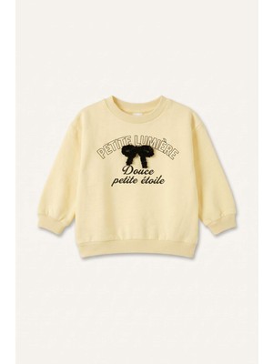 DeFacto %100 Pamuk Bisiklet Yaka Açık Sarı Sweatshirt Kız Bebek I1015A526AU