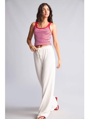 DeFacto Straight Fit Jakarlı Ekru Pantolon I3714AX26HS