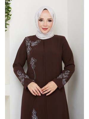 Eslemnur Büyük Beden Yaprak Taşlı Anne Elbisesi EN7008