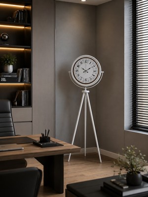 Almira Butik Klasik Rakamlı Beyaz Tripod Ayaklı Saat
