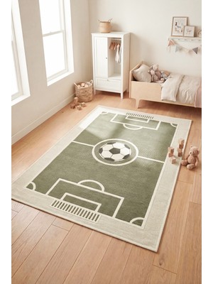 Konfor Halı Bercario Kids 6004 Yeşil Futbol Sahası Dokuma Çocuk Odası Halısı Yumuşak Bebek Odası Halısı