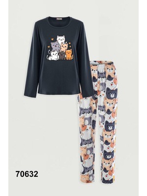 Koza 70632 Bayan Baskılı Uzun Kol Pijama Takımı