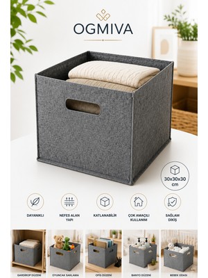 Ogmiva Keçe Organizer Kutu 30X30X30 cm Katlanabilir Çok Amaçlı Düzenleyici Sepet Oyuncak Dolap Raf Düzenleyici