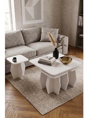 GOLDFALEZ Orta Sehpa ve Zigon Sehpa 5'li Set Modern Çok Amaçlı Salon Oturma Odası Yan Sehpa 9247 Beyaz