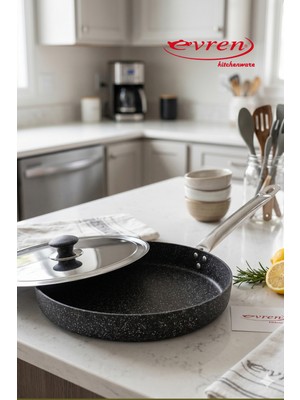 EVREN MUTFAK 26 cm Gold Stone Balık Tavası, Yufka Börek Bazlama Balık Kızartma Tavası Non-Stick Yapışmaz Taban