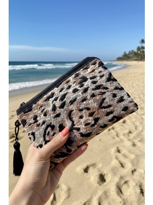 Fantastic El Yapımı Şık Leoparlı Desenli Mini Çanta Bozuk Para Anahtar Kartlık Cüzdan (14.5X10 Cm)
