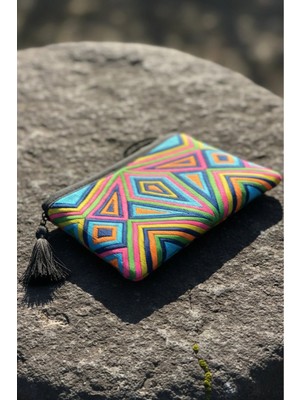 Fantastic El Yapımı Renkli Otantik Tribal Desenli Mini Çanta Bozuk Para Anahtar Kartlık Cüzdan (14.5X10 Cm)