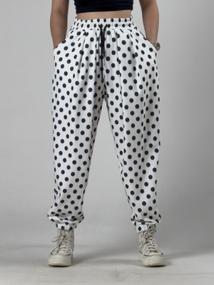 Cocopelli Beyaz Puantiyeli Kadın Jogger Pantolon COC3258