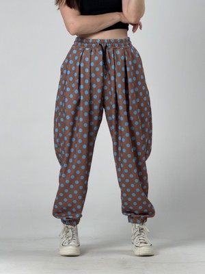 Cocopelli Kahve Puantiyeli Kadın Jogger Pantolon COC3260