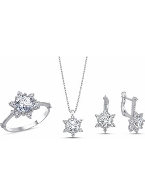 La Mia Felicita 925 Ayar Lotus Üçlü Set Takım Küpe Kolye Yüzük
