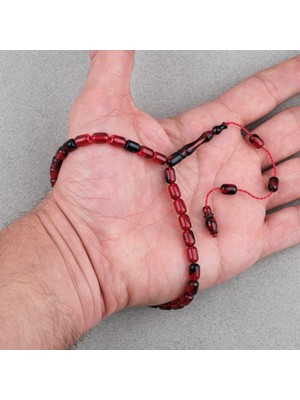 Lapisdo Sıkma Kehribar Kapsül Kesim Sistemli Bilek Boy 5X8MM Tesbih Siyah Kırmızı