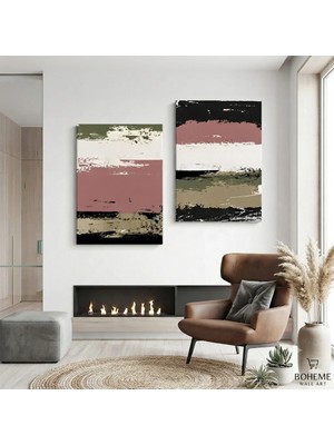 Harikabirev Modern Abstract Desenli Tablo | Mürdüm | 2li Dikey Çerçevesiz Kanvas Tablo | Tmmzcnvs
