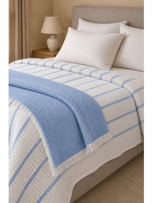 Veronica Line %100 Pamuk 8 Katlı Dolgulu Müslin Yatak Örtüsü - 240X260 cm Çift Yönlü Battaniye