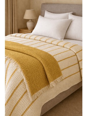 Veronica Line %100 Pamuk 8 Katlı Dolgulu Müslin Yatak Örtüsü - 240X260 cm Çift Yönlü Battaniye