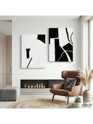 Harikabirev Modern Abstract Desenli Tablo | Beyaz | 2li Dikey Çerçevesiz Kanvas Tablo | Tmmzcnvs