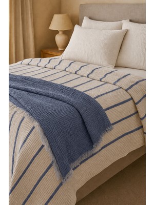 Veronica Line %100 Pamuk 8 Katlı Dolgulu Müslin Yatak Örtüsü - 240X260 cm Çift Yönlü Battaniye