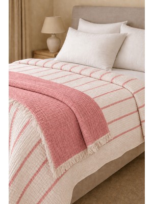 Veronica Line %100 Pamuk 8 Katlı Dolgulu Müslin Yatak Örtüsü - 240X260 cm Çift Yönlü Battaniye