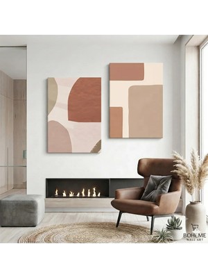 Harikabirev Modern Abstract Desenli Tablo | Krem-Bej | 2li Dikey Çerçevesiz Kanvas Tablo | Tmmzcnvs
