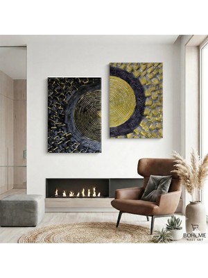 Harikabirev Modern Abstract Desenli Tablo | Etnik | 2li Dikey Çerçevesiz Kanvas Tablo | Tmmzcnvs