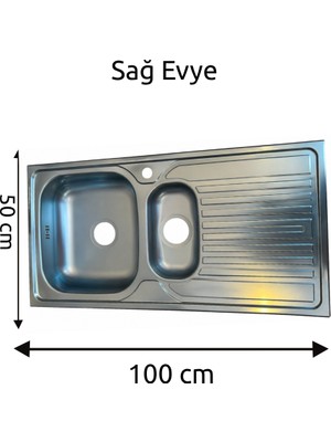 Compact 1,5 Göz Paslanmaz Krom Sağ Eviye 50X100 cm