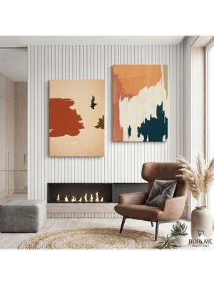 Harikabirev Modern Abstract Desenli Tablo | Krem | 2li Dikey Çerçevesiz Kanvas Tablo | Tmmzcnvs