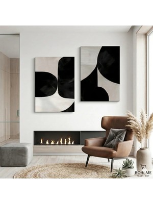Harikabirev Modern Abstract Desenli Tablo | Siyah | 2li Dikey Çerçevesiz Kanvas Tablo | Tmmzcnvs