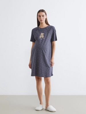 Lc Waikiki Yeni Sezon Bisiklet Yaka Baskılı Hamile Gecelik