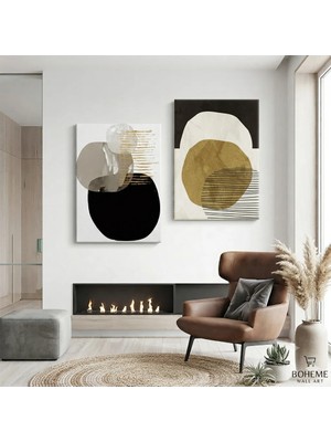 Harikabirev Modern Abstract Desenli Tablo | Bohem | 2li Dikey Çerçevesiz Kanvas Tablo | Tmmzcnvs