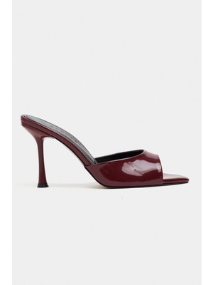 Nişantaşı Shoes Renata Bordo Rugan Açık Sivri Burun Kadın Ince Topuklu Terlik