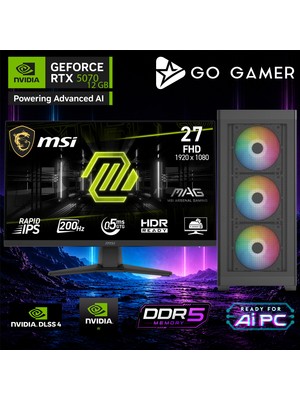 Go Gamer AE416D Amd Ryzen 7 7700 / 32GB Ddr5 / 1tb SSD / RTX5070 12GB / 240MM Sıvı Soğutma / Msı 27" 200Hz. / Oem Gaming Paket