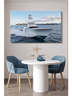 Şehber Kanvas Tablo Yatay Tekli Ev Kafe Ofis Beyaz Renkli Geniş Viking Sportfishing Boat 2732