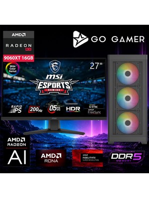 Go Gamer AE402D Amd Ryzen 7 7700 / 16GB Ddr5 / 512GB SSD / RX9060XT 16GB / Msı 27" 200Hz. / Oem Gaming Paket