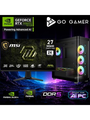 Go Gamer AE914DP Amd Ryzen 9 9950X / 64GB Ddr5 / 1tb SSD / RTX5060TI 16GB / 360MM Sıvı Soğutma / B650 Wi-Fi 6e & Bt 5.2 / Msı 27" 2k 200Hz. 0.5ms / Oem Gaming Paket