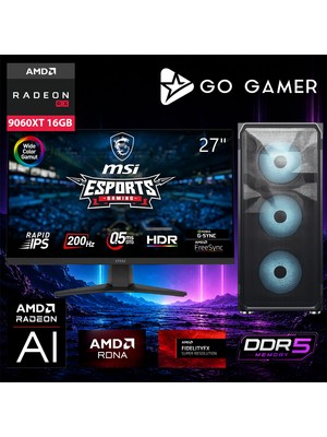 Go Gamer AE815D Amd Ryzen 9 9900X / 64GB Ddr5 / 2tb SSD / RX9060XT 16GB / 240MM Sıvı Soğutma / Msı 27" 200Hz. / Oem Gaming Paket