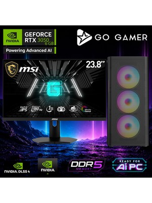 Go Gamer AE255D Amd Ryzen 5 9500F / 16GB Ddr5 / 1tb SSD / RTX3050 6gb / Msı 24" 180Hz. 1ms / Oem Gaming Paket