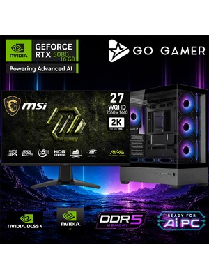 Go Gamer AE935DP Amd Ryzen 9 9950X / 64GB Ddr5 / 2tb SSD / RTX5080 16GB / 360MM Sıvı Soğutma / B850 Wi-Fi 6e & Bt 5.2 / Msı 27" 2k 200Hz. 0.5ms / Oem Gaming Paket