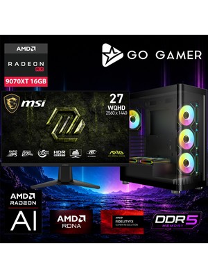 Go Gamer AE925DP Amd Ryzen 9 9950X / 64GB Ddr5 / 2tb SSD / RX9070XT 16GB / 360MM Sıvı Soğutma / B850 Wi-Fi 6e & Bt 5.2 / Msı 27" 2k 200Hz. 0.5ms / Oem Gaming Paket