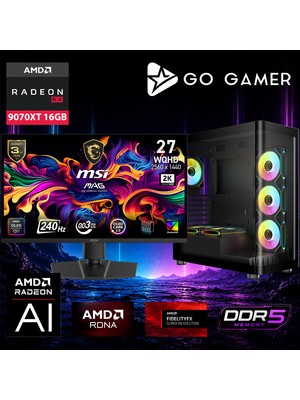 Go Gamer AE971DP Amd Ryzen 9 9950X3D2 / 64GB Ddr5 / 2tb SSD / RX9070XT 16GB / 360MM Sıvı Soğutma / B850 Wi-Fi 6e & Bt 5.2 / Msı 27" OLED 2k 240Hz. 0.03MS / Oem Gaming Paket