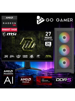 Go Gamer AE677D Amd Ryzen 7 9850X3D / 64GB Ddr5 / 1tb SSD / RX9060XT 16GB / 240MM Sıvı Soğutma / Msı 27" 2k 200Hz. 0.5ms / Oem Gaming Paket