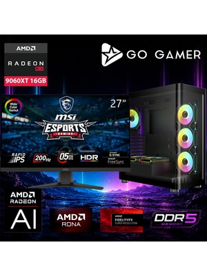 Go Gamer E676D Intel Core Ultra 7 265KF / 16GB Ddr5 / 512GB SSD / RX9060XT 16GB / 240MM Sıvı Soğutma / Msı 27" 200Hz. 0.5ms / Oem Gaming Paket
