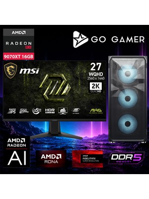 Go Gamer AE830D Amd Ryzen 9 9900X / 32GB Ddr5 / 1tb SSD / RX9070XT 16GB / 240MM Sıvı Soğutma / Msı 27" 2k 200Hz. 0.5ms / Oem Gaming Paket
