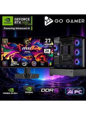 Go Gamer AE985DP Amd Ryzen 9 9950X3D2 / 128GB Ddr5 Ram / 2tb SSD / RTX5090 32GB / 360MM Sıvı Soğutma / X870 Wi-Fi 6e & Bt 5.2 / Msı 27" OLED 2k 240Hz. 0.03MS / Oem Gaming Paket