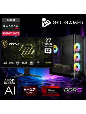 Go Gamer AE453DP Amd Ryzen 7 7700X / 64GB Ddr5 / 1tb SSD / RX9060XT 16GB / 360MM Sıvı Soğutma / Msı 27" 2k 200Hz. 0.5ms / Oem Gaming Paket