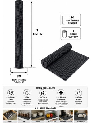 Nurteks Kaydırmaz Dolap Içi Örtü 30X100 cm Raf Çekmece Koruyucu Kaymaz Mat (Beyaz/GRİ