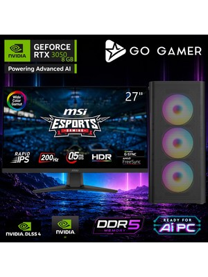 Go Gamer AE293D Amd Ryzen 5 9600X / 16GB Ddr5 / 512GB SSD / RTX3050 8gb / 240MM Sıvı Soğutma / Msı 27" 200Hz. 0.5ms / Oem Gaming Paket