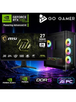Go Gamer E698D Intel Core Ultra 7 265KF / 64GB Ddr5 / 1tb SSD / RTX5080 16GB / 360MM Sıvı Soğutma / Bt 5.2 & Wifi 6e / Msı 27" 200Hz. 0.5ms / Oem Gaming Paket
