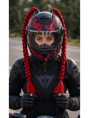 Hediyehanem Motor & Motosiklet Kırmızı Set Tek Örgü Saç Kask Dış Aksesuar